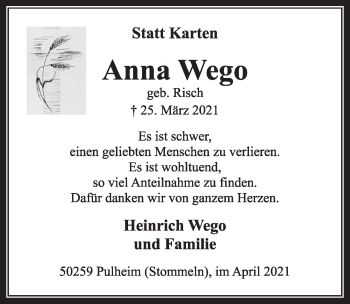 Anzeige von Anna Wego von  Wochenende 