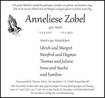 Anzeige von Anneliese Zobel von  Extra Blatt 