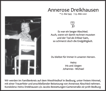 Anzeige von Annerose Dreikhausen von  Werbepost 