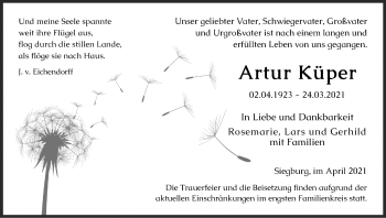 Anzeige von Artur Küper von Kölner Stadt-Anzeiger / Kölnische Rundschau / Express
