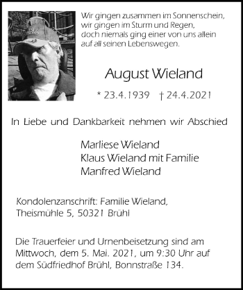 Anzeige von August Wieland von  Schlossbote/Werbekurier 