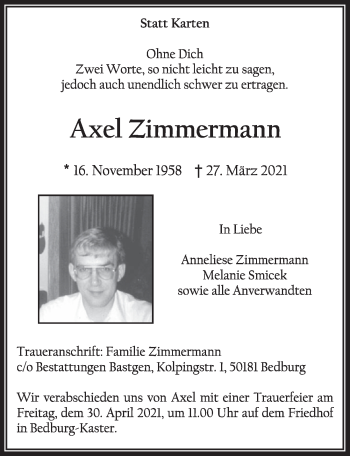 Anzeige von Axel Zimmermann von  Werbepost 