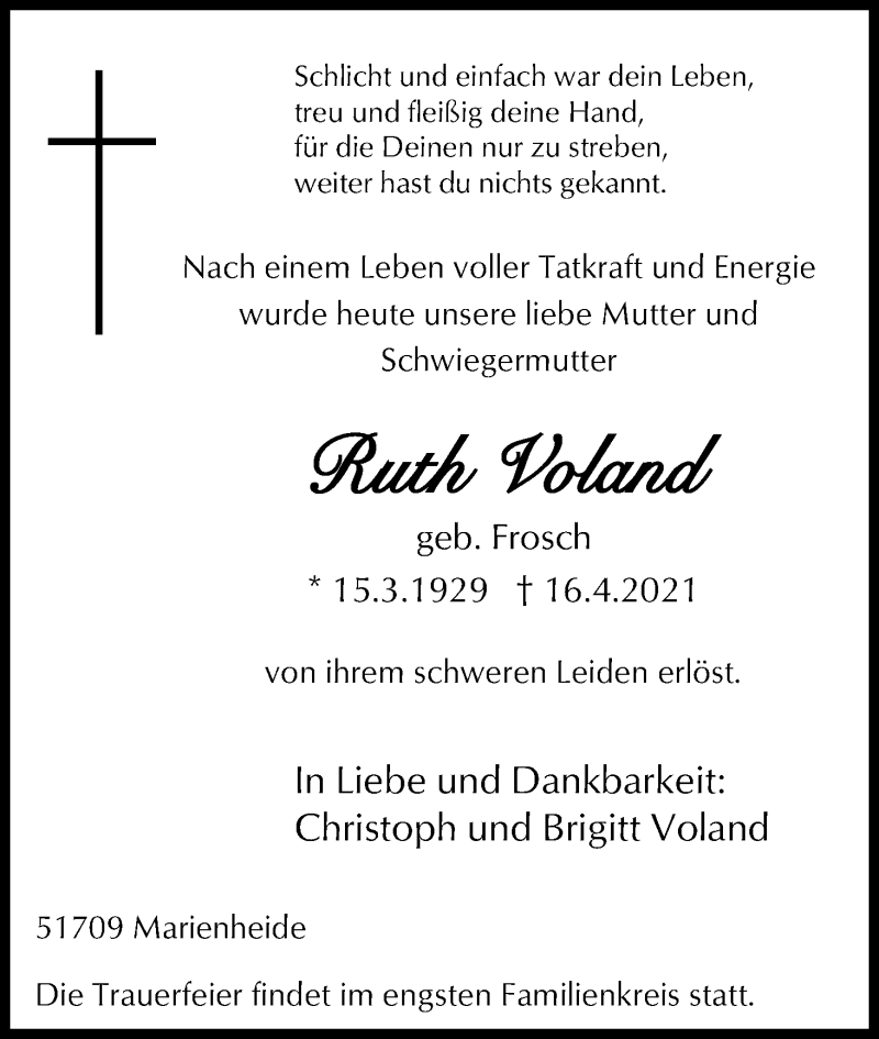  Traueranzeige für Azit Voland vom 24.04.2021 aus Kölner Stadt-Anzeiger / Kölnische Rundschau / Express