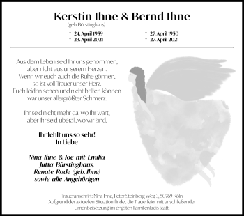 Anzeige von Bernd Ihne von Kölner Stadt-Anzeiger / Kölnische Rundschau / Express