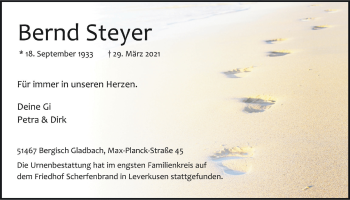 Anzeige von Bernd Steyer von  Bergisches Handelsblatt 