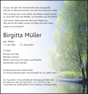 Anzeige von Birgitta Müller von Kölner Stadt-Anzeiger / Kölnische Rundschau / Express