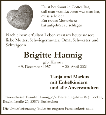 Anzeige von Brigitte Hannig von  Blickpunkt Euskirchen 