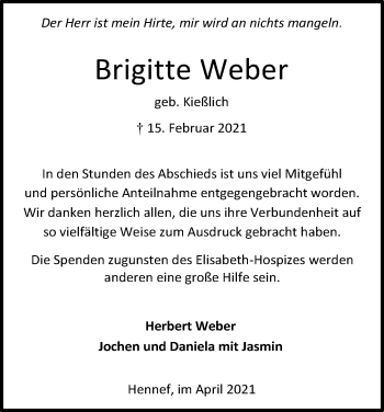 Anzeige von Brigitte Weber von Kölner Stadt-Anzeiger / Kölnische Rundschau / Express