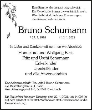 Anzeige von Bruno Schumann von  Schaufenster/Blickpunkt 