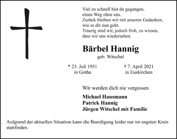 Anzeige von Bärbel Hannig von  Blickpunkt Euskirchen 