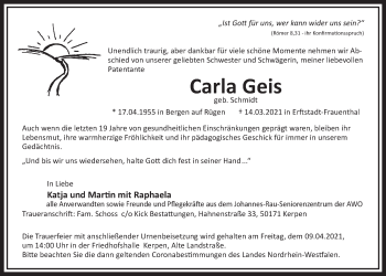 Anzeige von Carla Geis von  Werbepost 