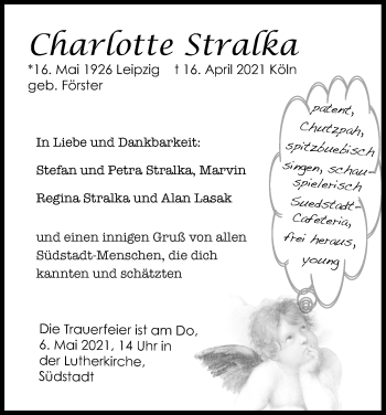Anzeige von Charlotte Stralka von Kölner Stadt-Anzeiger / Kölnische Rundschau / Express