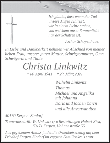 Anzeige von Christa Linkwitz von  Werbepost 
