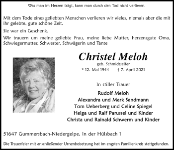 Anzeige von Christel Meloh von  Anzeigen Echo 