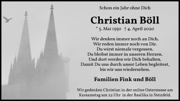 Anzeige von Christian Böll von Kölner Stadt-Anzeiger / Kölnische Rundschau / Express