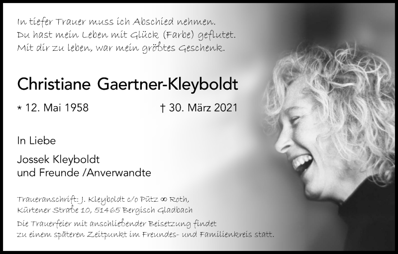 Traueranzeigen von Christiane GaertnerKleyboldt WirTrauern