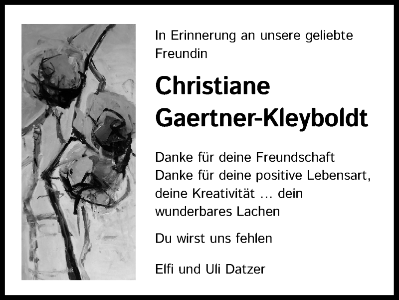 Traueranzeigen von Christiane GaertnerKleyboldt WirTrauern