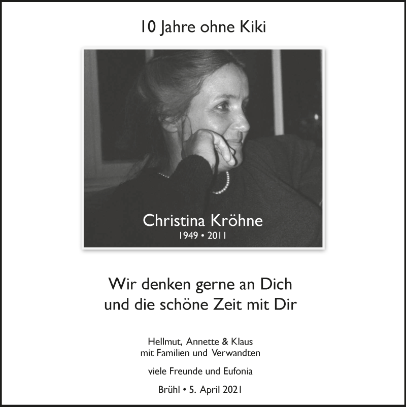  Traueranzeige für Christina Kröhne vom 18.07.2023 aus  Schlossbote/Werbekurier 