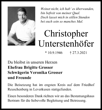 Anzeige von Christopher Unterstenhöfer von Kölner Stadt-Anzeiger / Kölnische Rundschau / Express