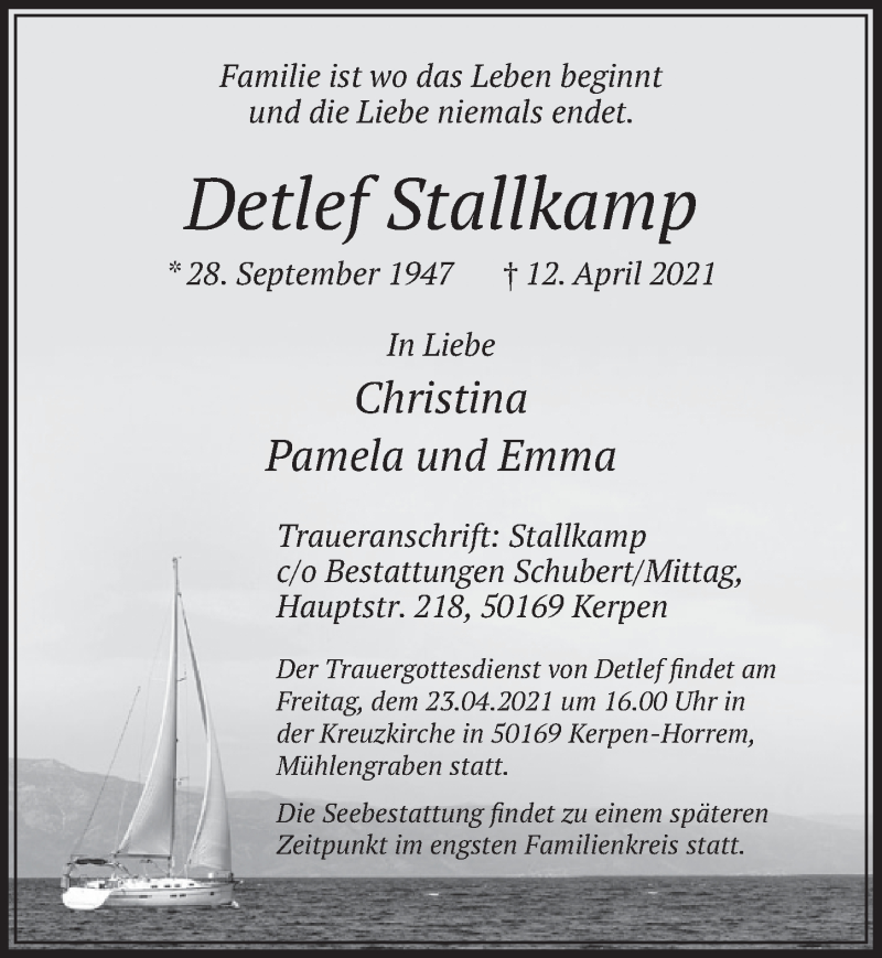  Traueranzeige für Detlef Stallkamp vom 18.07.2023 aus  Werbepost 