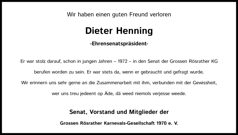  Traueranzeige für Dieter Henning vom 10.04.2021 aus Kölner Stadt-Anzeiger / Kölnische Rundschau / Express