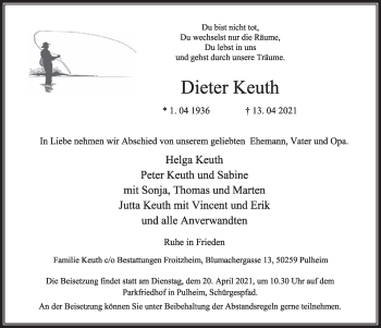 Anzeige von Dieter Keuth von  Wochenende 