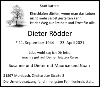 Anzeige von Dieter Rödder von  Lokalanzeiger 