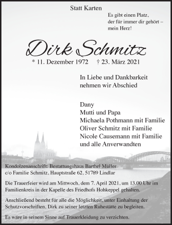 Anzeige von Dirk Schmitz von  Anzeigen Echo 