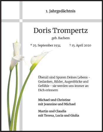 Anzeige von Doris Trompertz von Kölner Stadt-Anzeiger / Kölnische Rundschau / Express