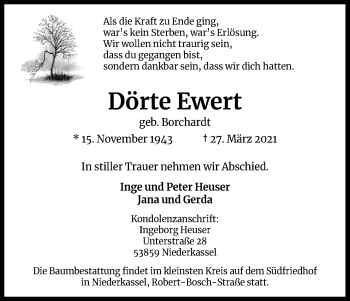 Anzeige von Dörte Ewert von Kölner Stadt-Anzeiger / Kölnische Rundschau / Express