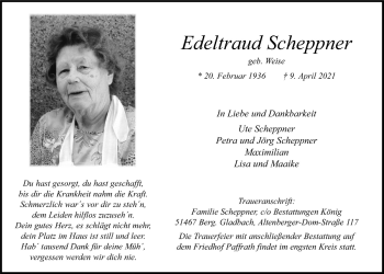 Anzeige von Edeltraud Scheppner von  Bergisches Handelsblatt 