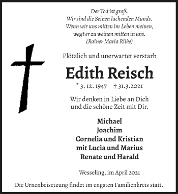 Anzeige von Edith Reisch von  Schlossbote/Werbekurier 