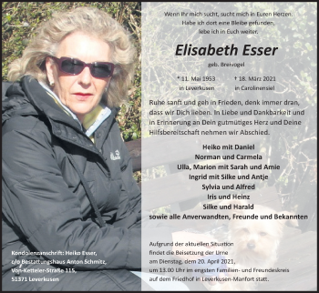 Anzeige von Elisabeth Esser von Kölner Stadt-Anzeiger / Kölnische Rundschau / Express