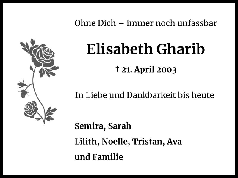  Traueranzeige für Elisabeth Gharib vom 18.07.2023 aus Kölner Stadt-Anzeiger / Kölnische Rundschau / Express
