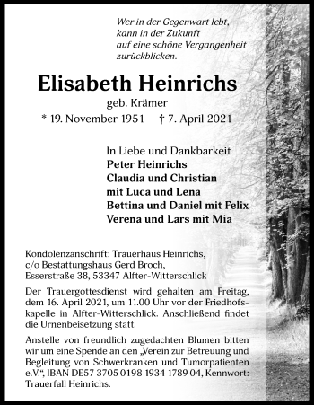 Anzeige von Elisabeth Heinrichs von Kölner Stadt-Anzeiger / Kölnische Rundschau / Express
