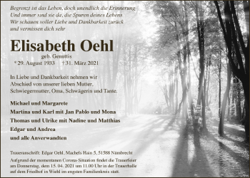 Anzeige von Elisabeth Oehl von  Anzeigen Echo 