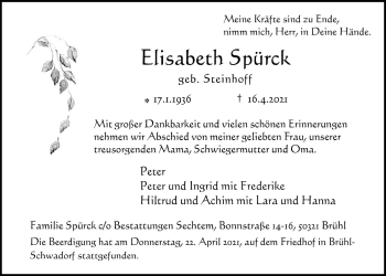 Anzeige von Elisabeth Spürck von  Schlossbote/Werbekurier 