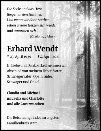 Anzeige von Erhard Wendt von Kölner Stadt-Anzeiger / Kölnische Rundschau / Express