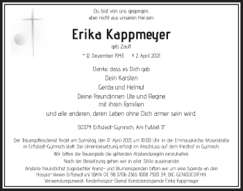 Anzeige von Erika Kappmeyer von  Werbepost 