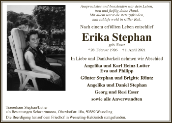 Anzeige von Erika Stephan von  Schlossbote/Werbekurier 