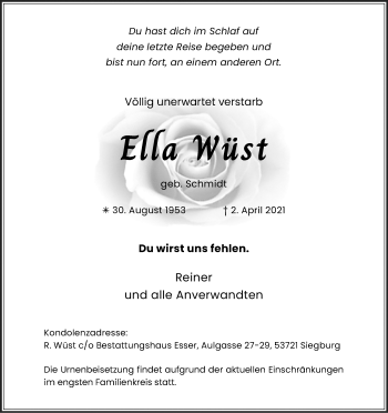 Anzeige von Ella Wüst von Kölner Stadt-Anzeiger / Kölnische Rundschau / Express