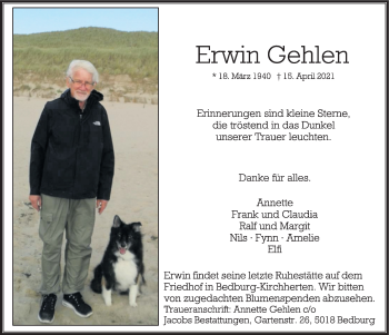 Anzeige von Erwin Gehlen von  Werbepost 