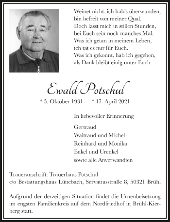 Anzeige von Ewald Potschul von  Schlossbote/Werbekurier 