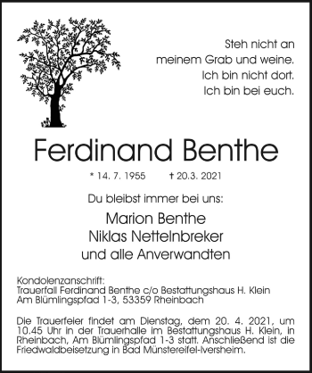 Anzeige von Ferdinand Benthe von  Schaufenster/Blickpunkt 