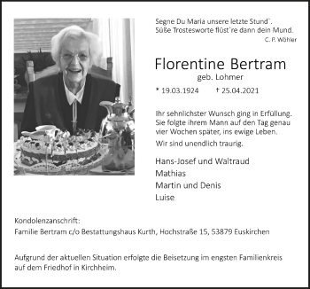 Anzeige von Florentine Bertram von  Blickpunkt Euskirchen 