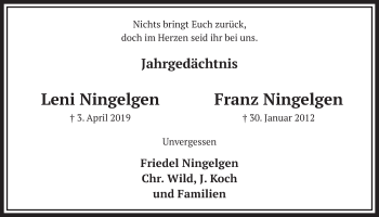 Anzeige von Franz Ningelgen von  Wochenende 