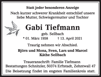 Anzeige von Gabi Tiefmann von  Werbepost 