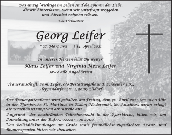 Anzeige von Georg Leifer von  Werbepost 