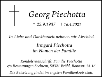 Anzeige von Georg Piechotta von  Schlossbote/Werbekurier 