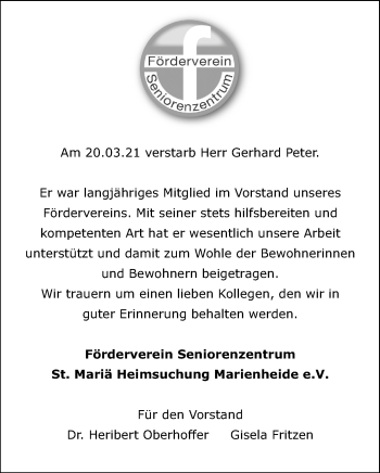 Anzeige von Gerhard Peter von Kölner Stadt-Anzeiger / Kölnische Rundschau / Express